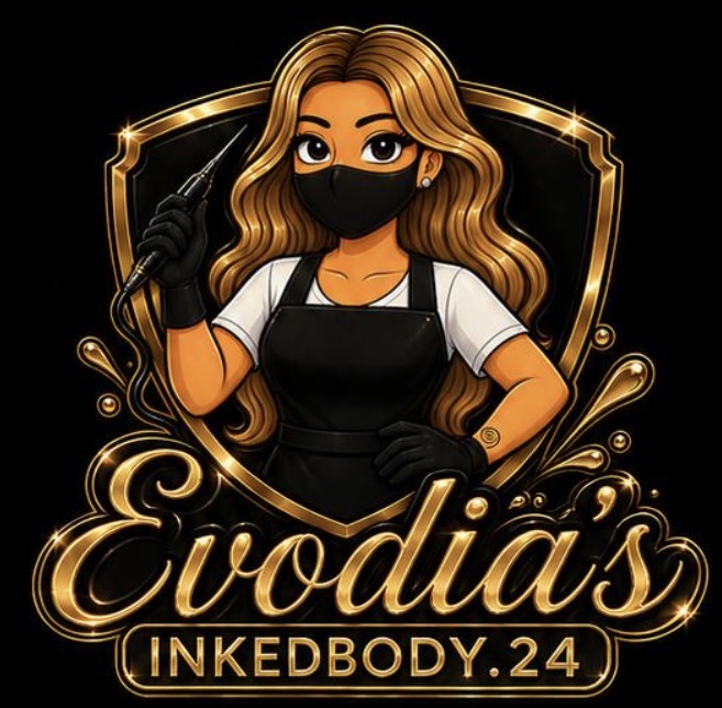 Evodia’s Inkedbody.24 – schwarzes und goldenes Studio-Logo